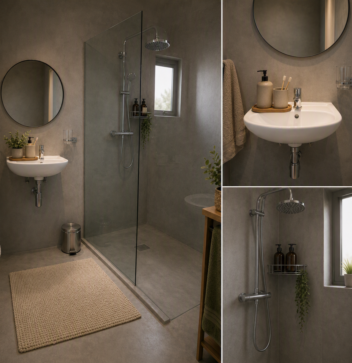 Bathroom details — shower, basin and mirror