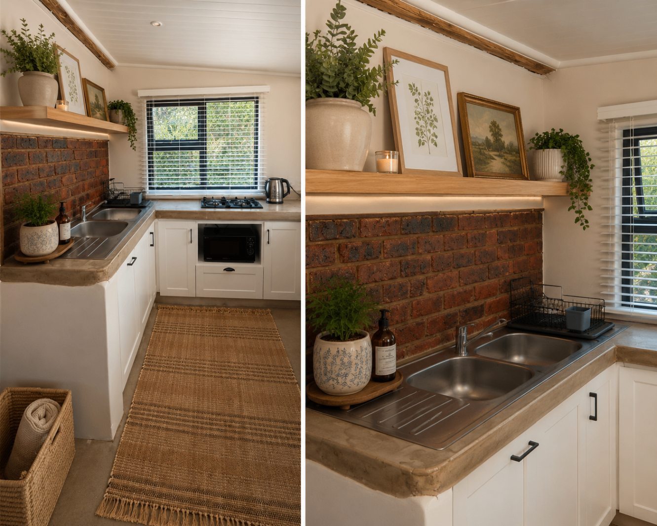 Kitchen details with brick backsplash